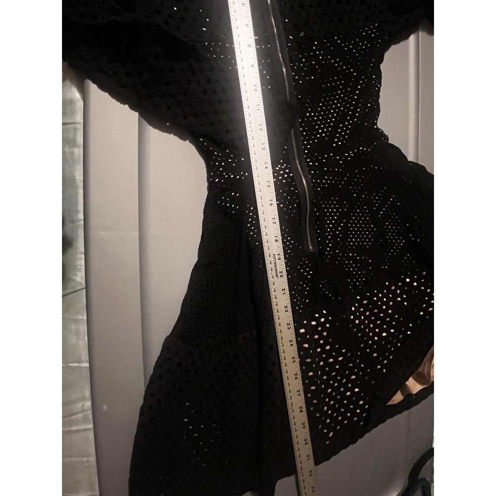 BCBG MAXAZRIA Black Mesh Eyelet Long Sleeve Fit Flare Dress XS Gothic Cocktail - Picture 14 of 14